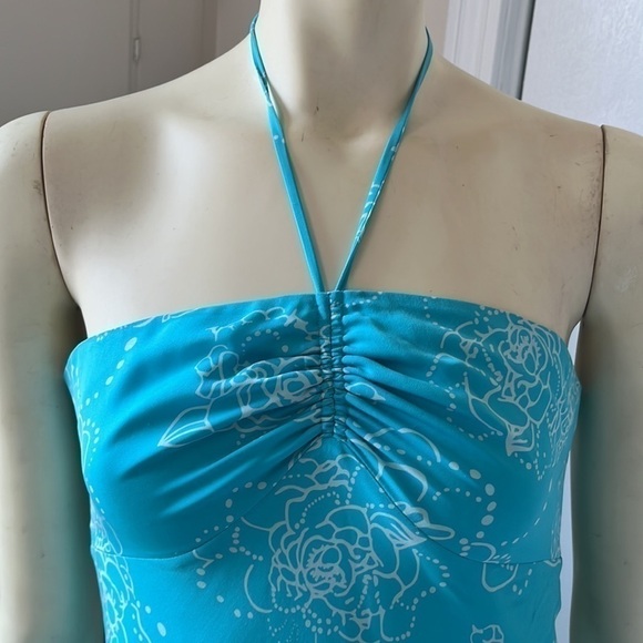 Michael Michael Kors Silk Turquoise Blue Floral Maxi Halter Dress 4 - Picture 2 of 11